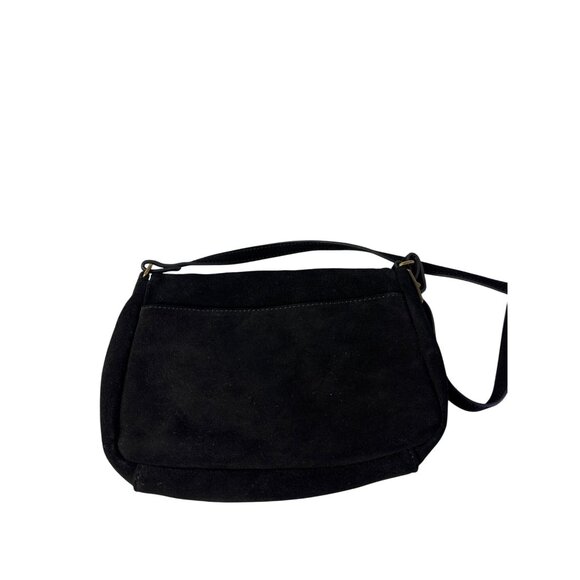 Margot Black Suede Leather Crossbody Bag Magnetic Clasp 10 in X 7 in X 2.5 in - Picture 5 of 6